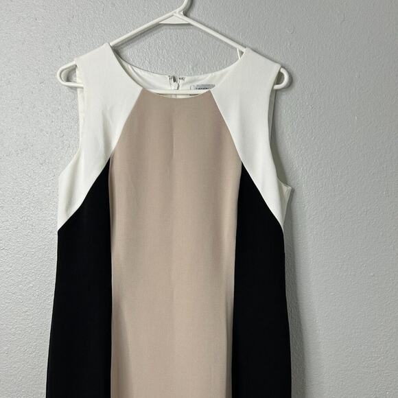 Tahari Dress Arthur S Levine Colorblock Size 10 Beige Multi Sleeveless - Picture 2 of 8